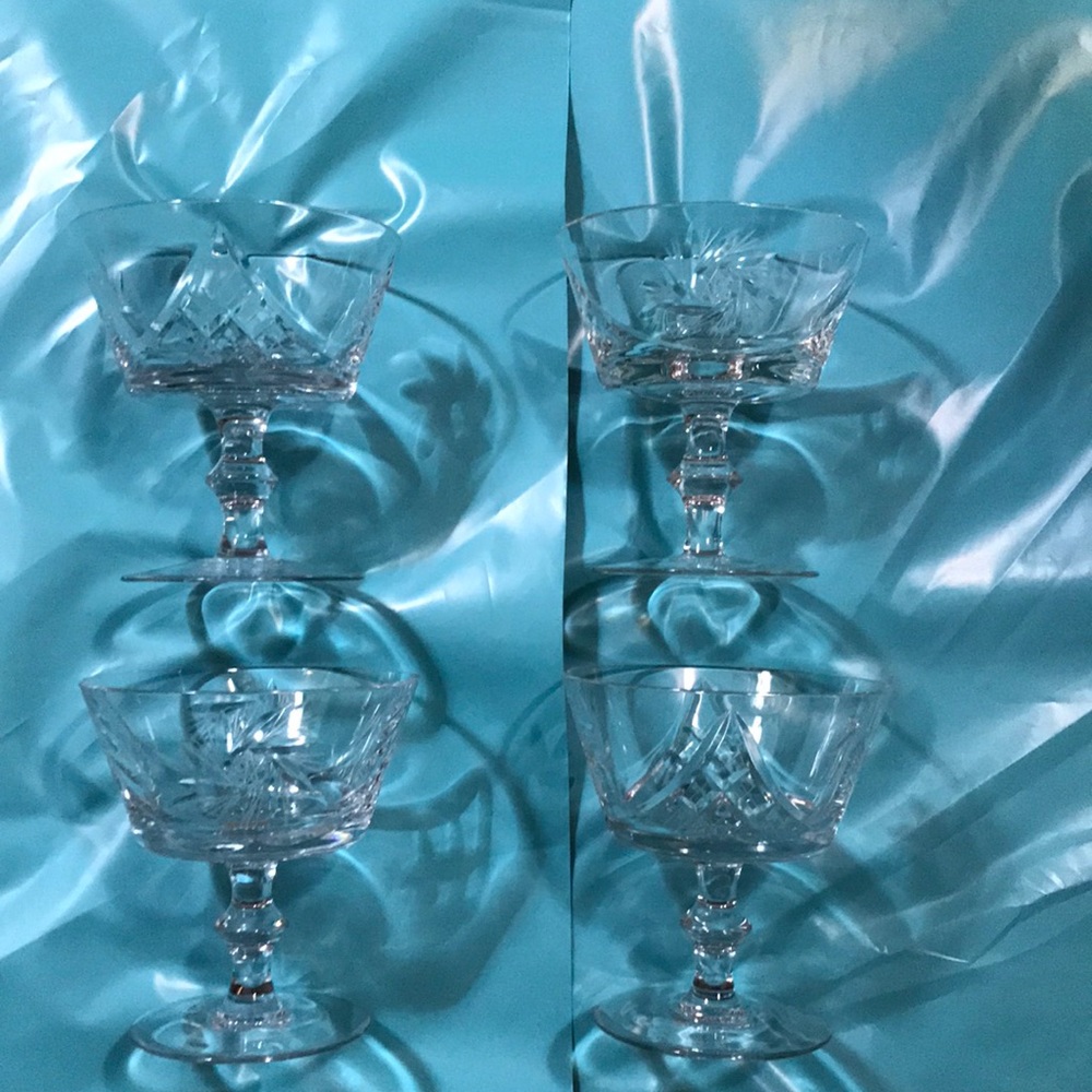 Vintage Cut crystal Dessert glasses. Pinwheel design,Star of David
